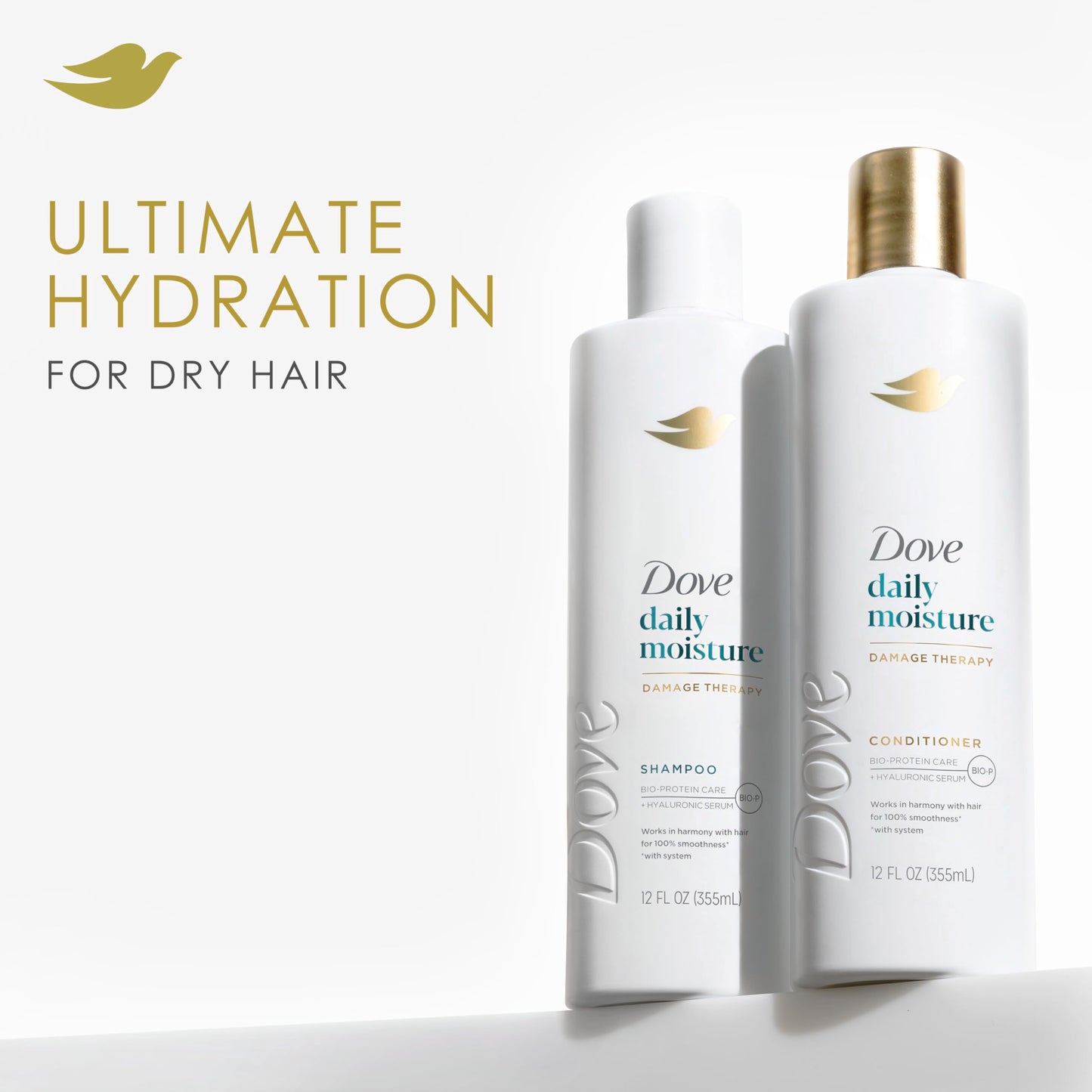 Dove Damage Therapy Shampoo Daily Moisture for Dry Hair with Bio-Protein Care Technology and Hyaluronic Serum 12 Fl Oz