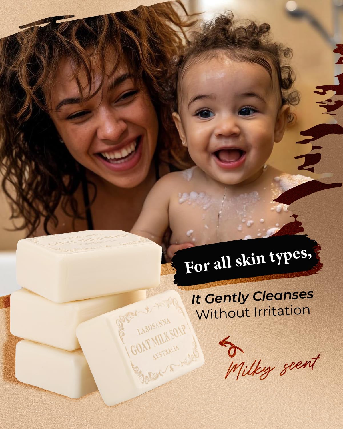larosanna Australian Goat Milk Soap,Helps Moisturize,Smooth & Cleanse Skin,Triple-milled Bar Soap with Cocoa Butter,Aloe Vera and Pure Plant Oil,Body