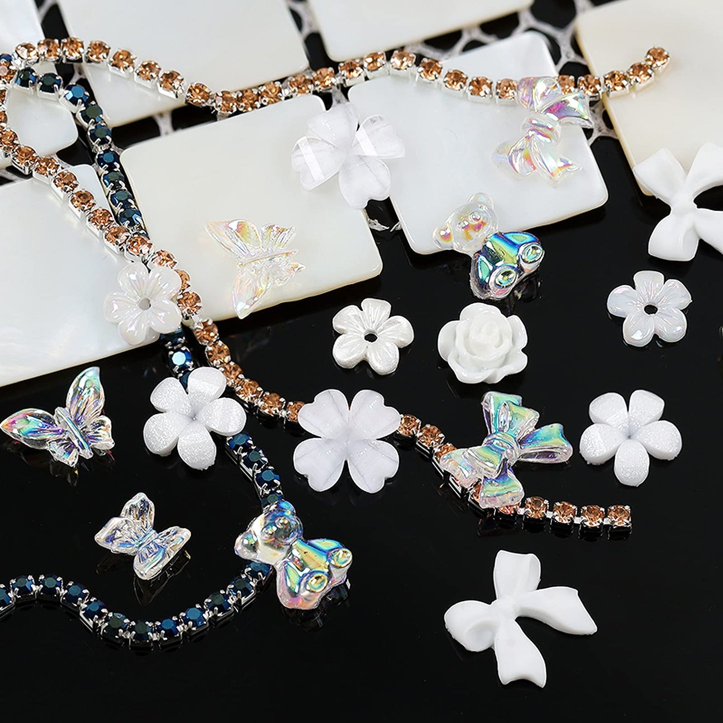 3D Acrylic Butterfly White Flowers Bear Nails Charms Cute Nail Charms Mixed Starry Crystal Nail Rhinestones Multi Sizes Crystal Gems Stones for Nail