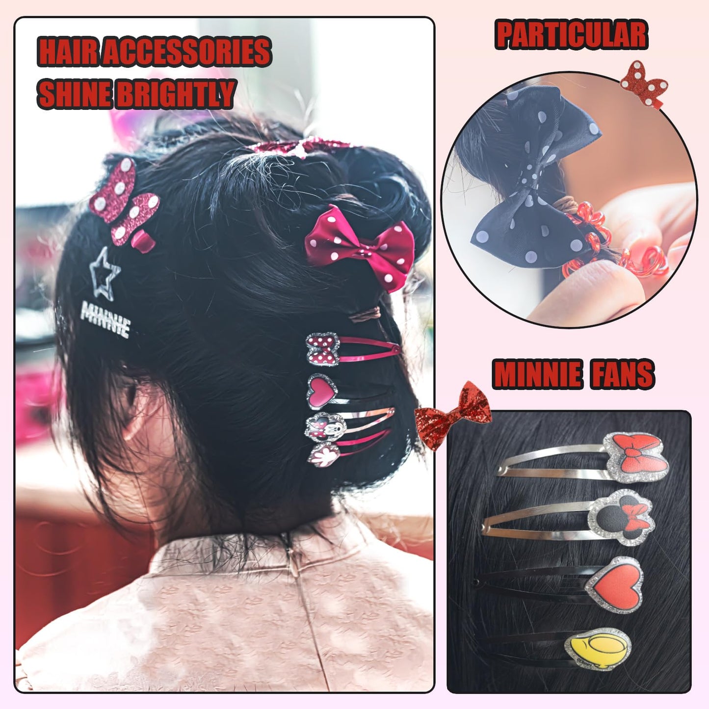 Townley Girl Disney Minnie Mouse Hair Accessories Set for Kids, Perfect for Parties, Sleepovers and Makeovers, Ages 3