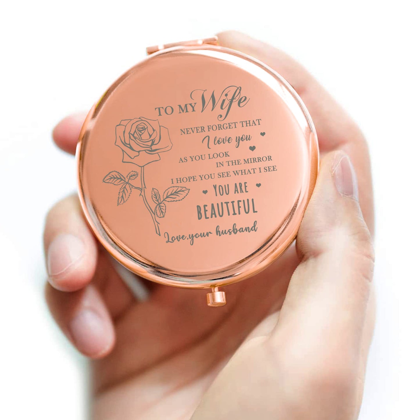 GAOLZIUY Gifts for Wife - Beautiful Wife Gift Rose Gold Compact Mirror, Birthday Gifts for Women, Wedding Anniversary, Valentines Day, Mothers Day