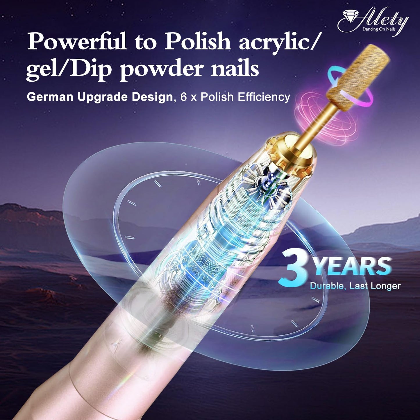 Alety Electric Nail Drill Kit - Portable File for Acrylic Gel Nails, Professional Machine Efile Manicure Pedicure Tools With Gold Drill Bits for Home Beauty and Personal Care Alety