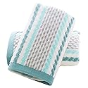 Pidada Hand Towels Set of 2 Striped Pattern 100% Cotton Soft Absorbent Decorative Towel for Bathroom (Green)