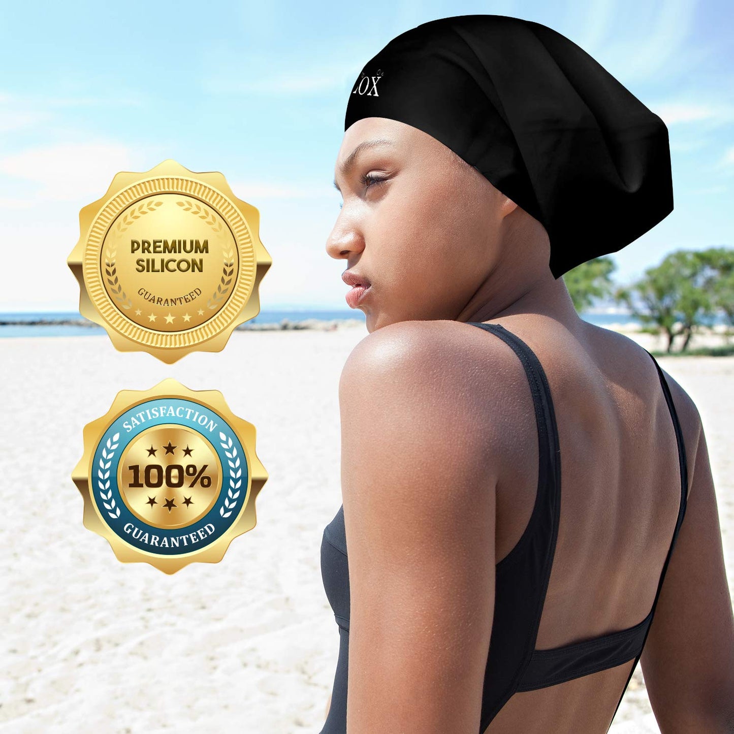 Extra Large Swim Cap for Very Long Hair, Silicone Shower Cap for Braids and Dreadlocks, Keeps Hair Dry While Swimming or Showering, Women and Men