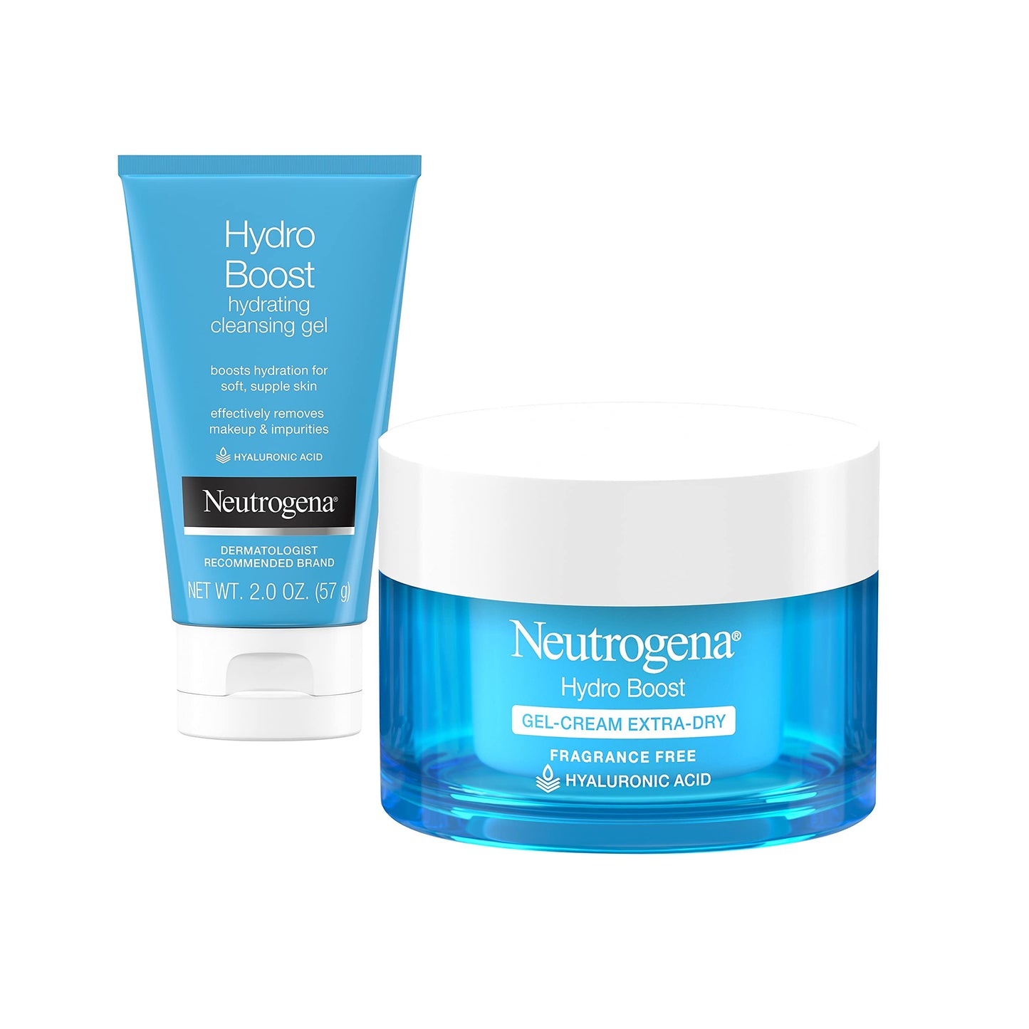 Neutrogena Hydro Boost Water Gel Fragrance-Free Facial Moisturizer, 1.7 fl. oz, Hydro Boost Hydrating Facial Cleansing Gel with Hyaluronic Acid, 2 oz