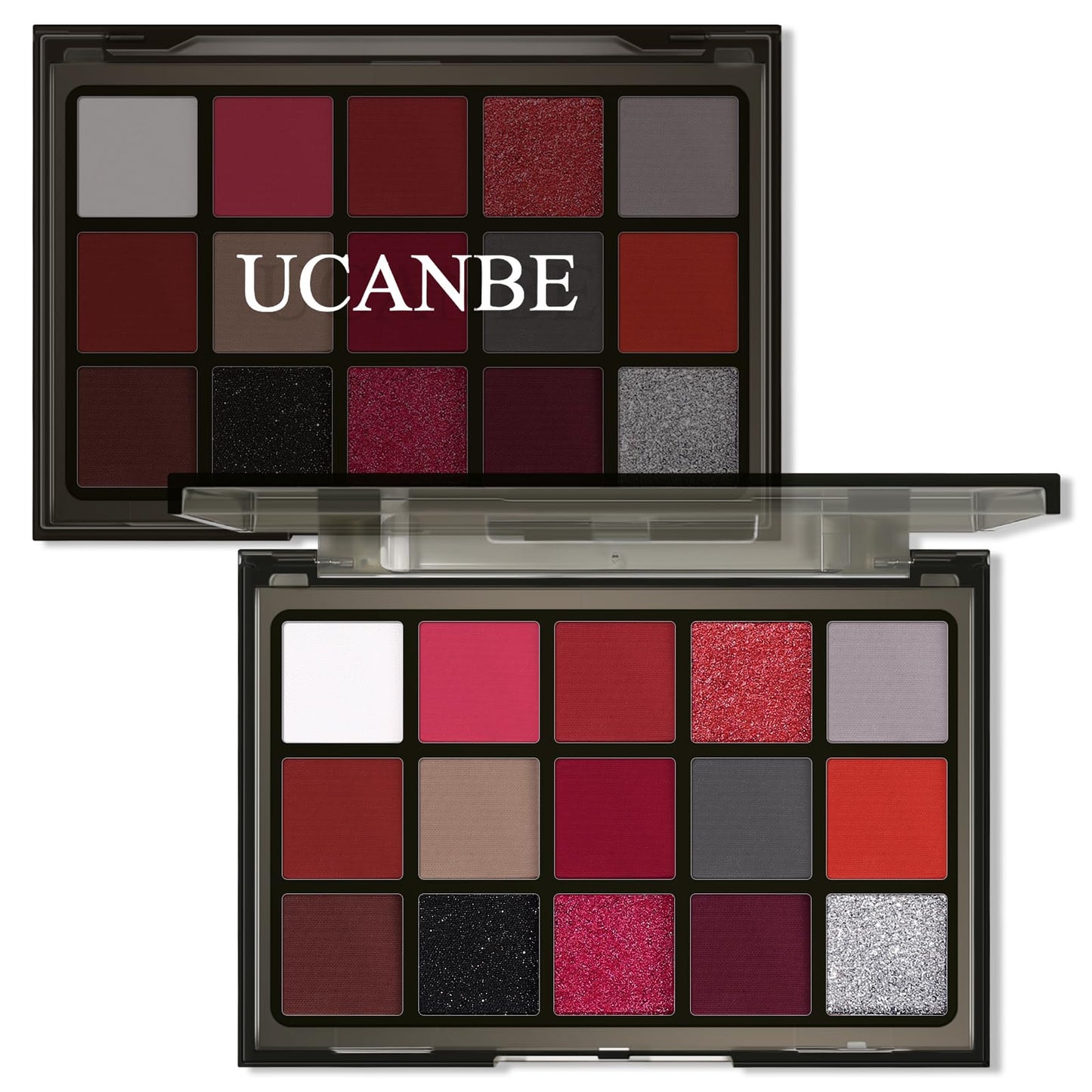 UCANBE Red Eyeshadow Makeup Palette, 15 Colors Burgunry Gray Silver Shimmer Matte Glitter Metallic Eye Shadow Pallet, Pigmented Make Up Kit Beauty and Personal Care UCANBE Default Title