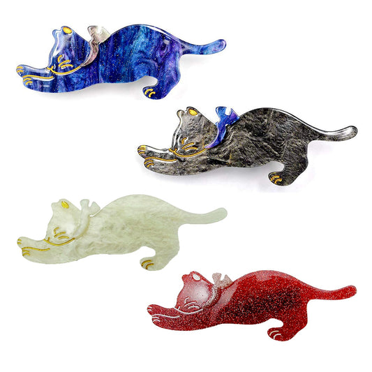 Yusier 4 Pack Acrylic Duckbill Clip Cute Cat Hair Clips for Women and Girls Bangs Clip Shark Clip Starry Sky Pattern Hair Clips Hair Decoration