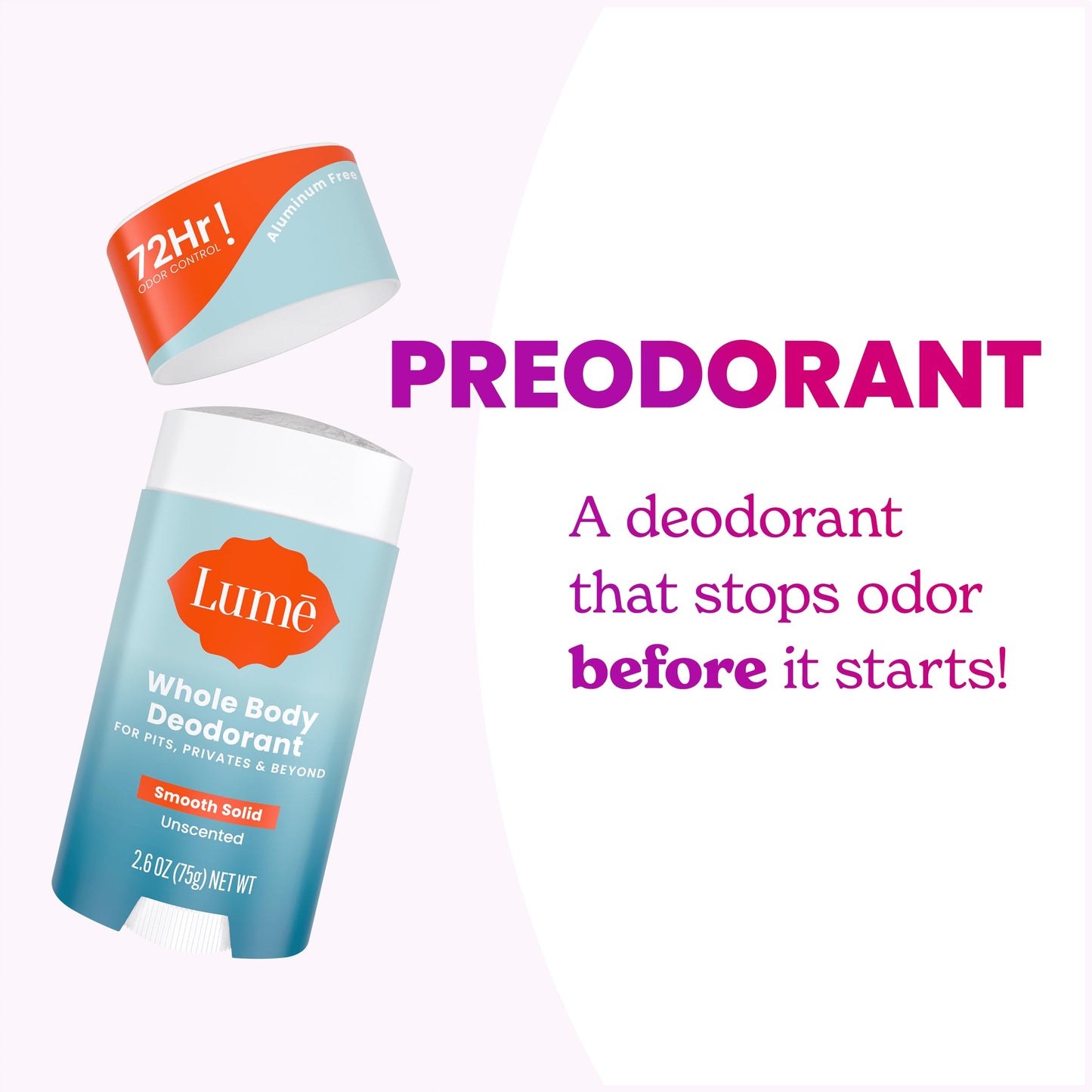 Lume Whole Body Deodorant - Smooth Solid Stick - 72 Hour Odor Control - Aluminum Free, Baking Soda Free and Skin Safe - 2.6 Ounce (Pack of 2) Beauty and Personal Care Lume