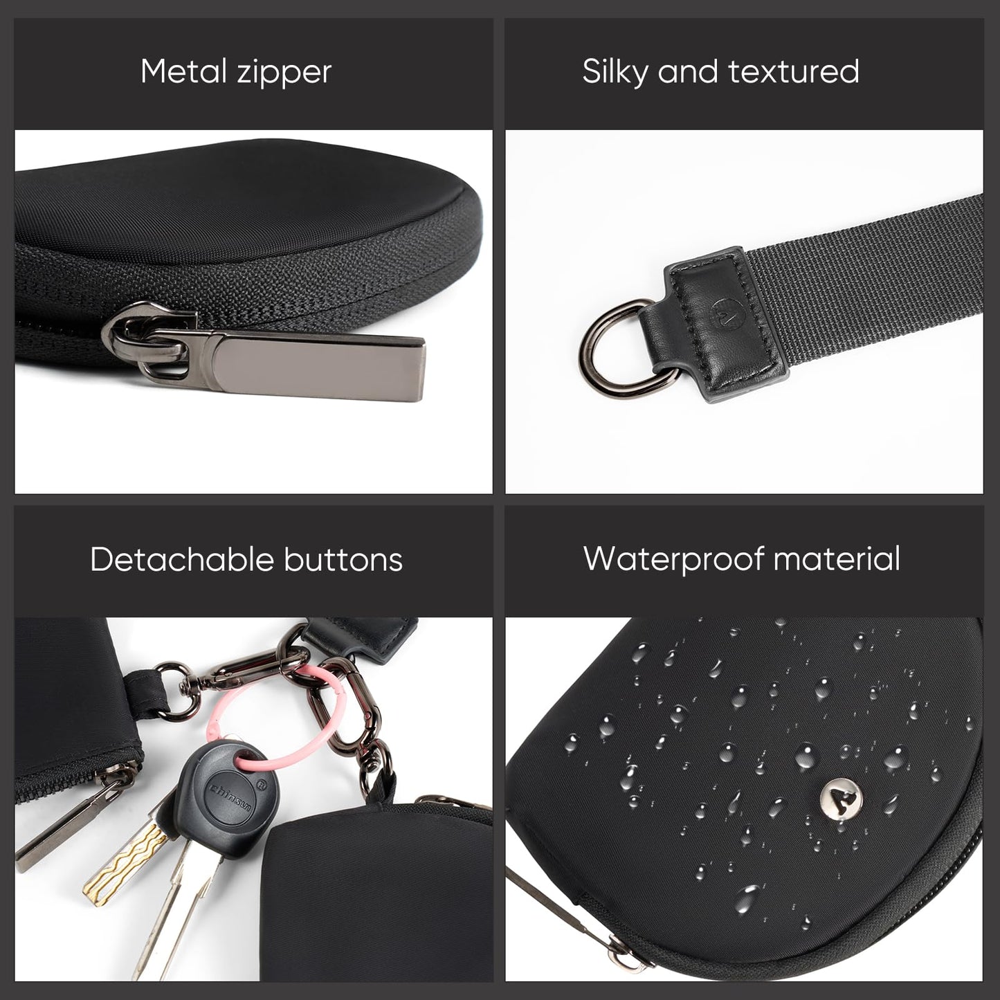 KeyChain Wallet Wristlet Wallets For Women Mini Zip Dual Pouch Wristlet (black+black)