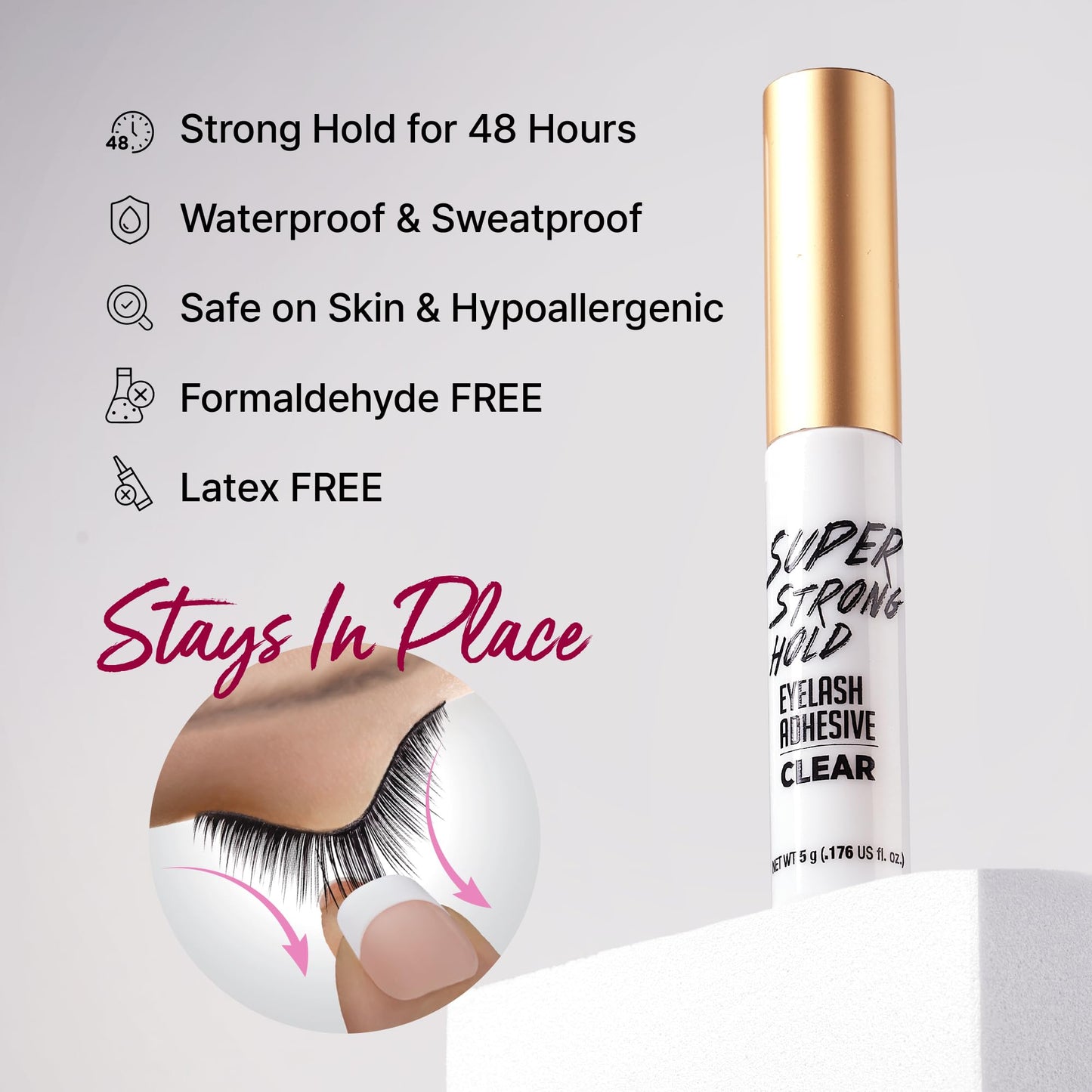 i-Envy by KISS Super Strong Hold Eyelash Adhesive, Waterproof Long-Lasting Strip Lash Glue, Natural-Looking Allergy & Latex Free with Brush Applicator