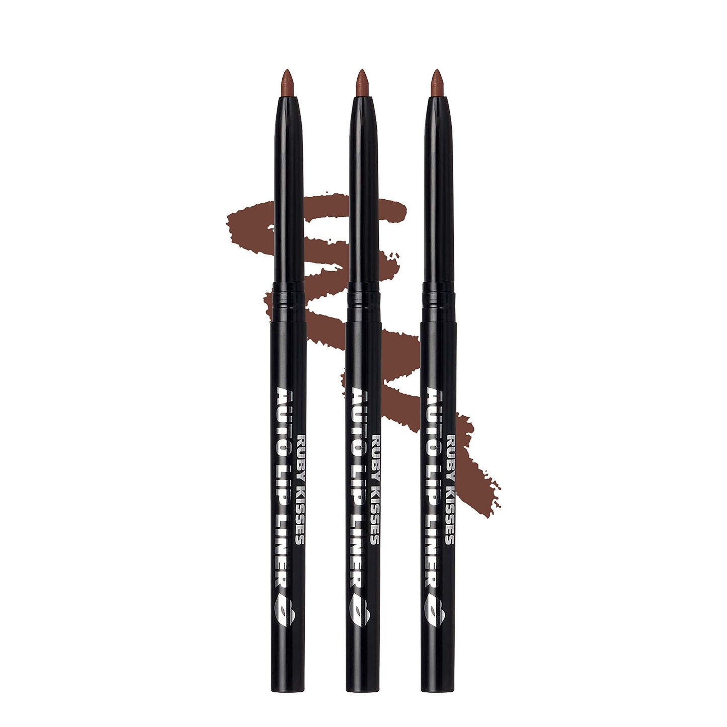 Ruby Kisses Auto Lip Liner Pencil (Brown 3 Pack), Long Lasting & Non-Fading, Smooth Application, Non-Feathering with Rich Pigmented Color, No