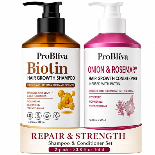 ProBliva Biotin Shampoo and Onion Conditioner Set for Thinning Hair in Adults 30+ - Strengthening Duo Reduces Shedding, Supports Fuller & Stronger