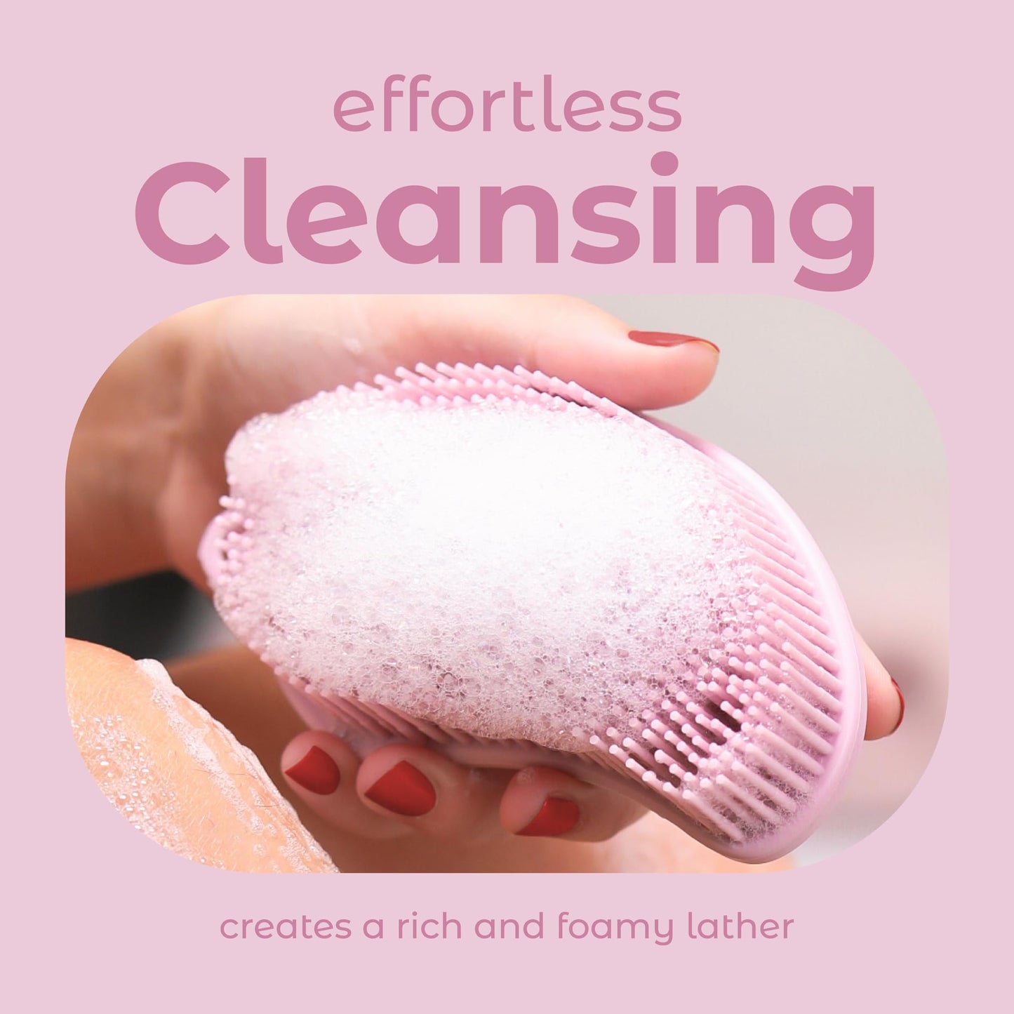 MainBasics Silicone Body Scrubber Dual-Sided Shower Loofah and Exfoliator (Pink, Exfoliate)