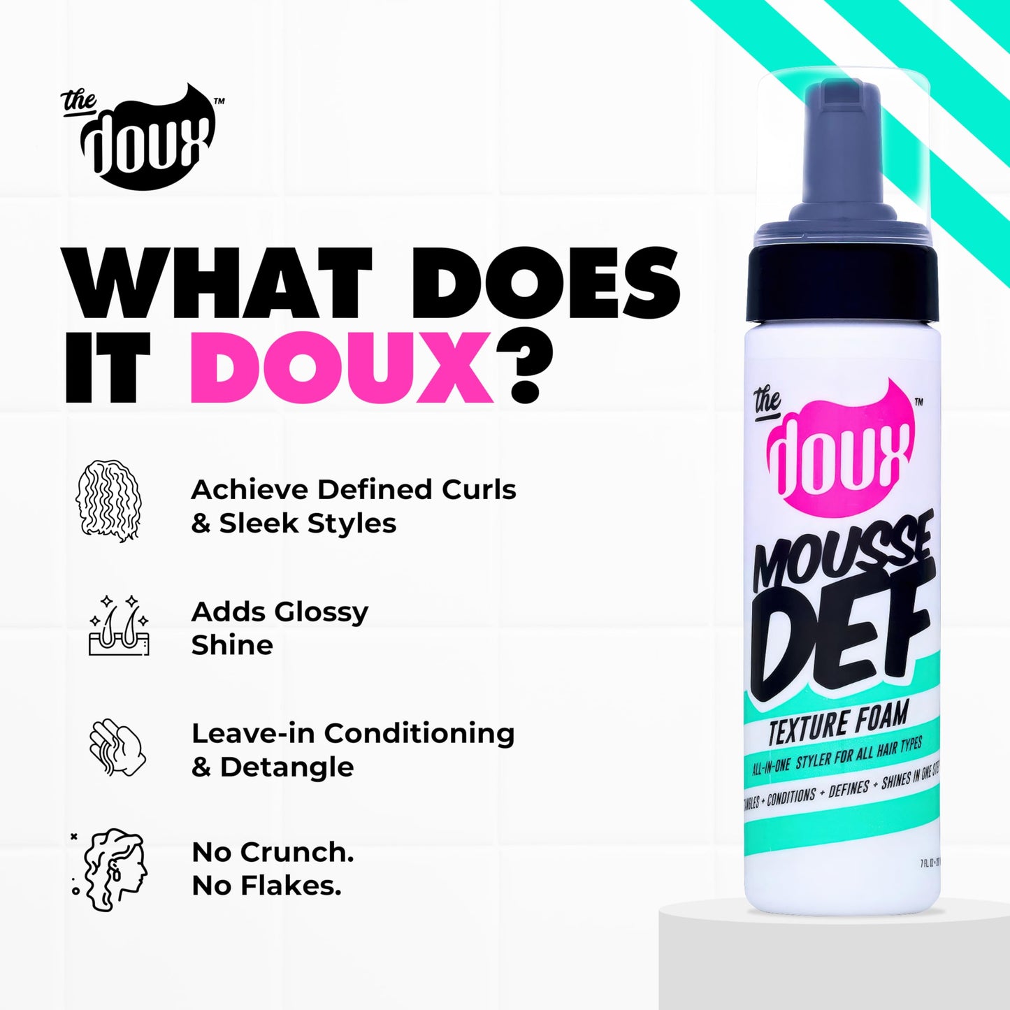 The Doux Multi-Use Mousse for Curly Hair - The Doux Mousse Def Texture Foam for Styling, Curl Definition, Volume & Shine - Curl Cream Alternative