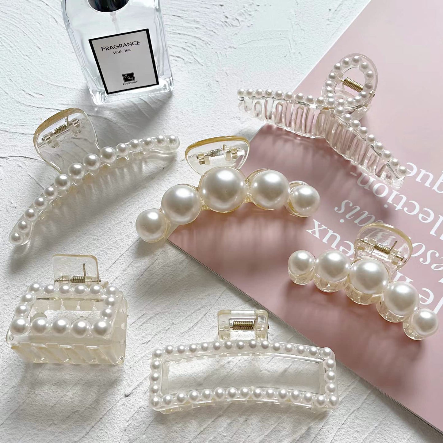 6 Pcs Pearl Hair Clips for Women Large Claw Clips for Thin Thick Hair White Hair Claw Clips for Wedding Gift Nonslip Hair Accessories for Women