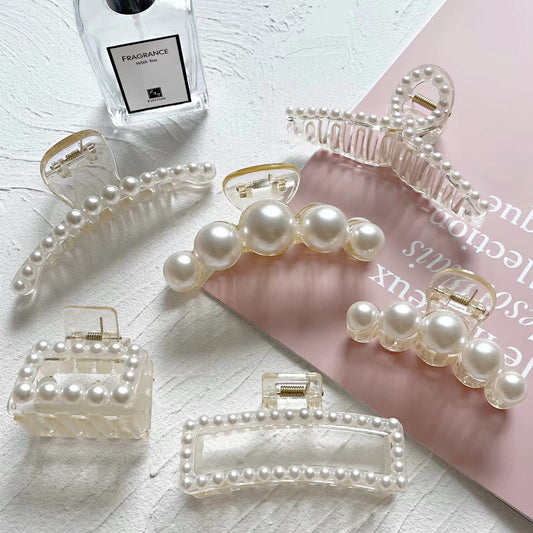 6 Pcs Pearl Hair Clips for Women Large Claw Clips for Thin Thick Hair White Hair Claw Clips for Wedding Gift Nonslip Hair Accessories for Women