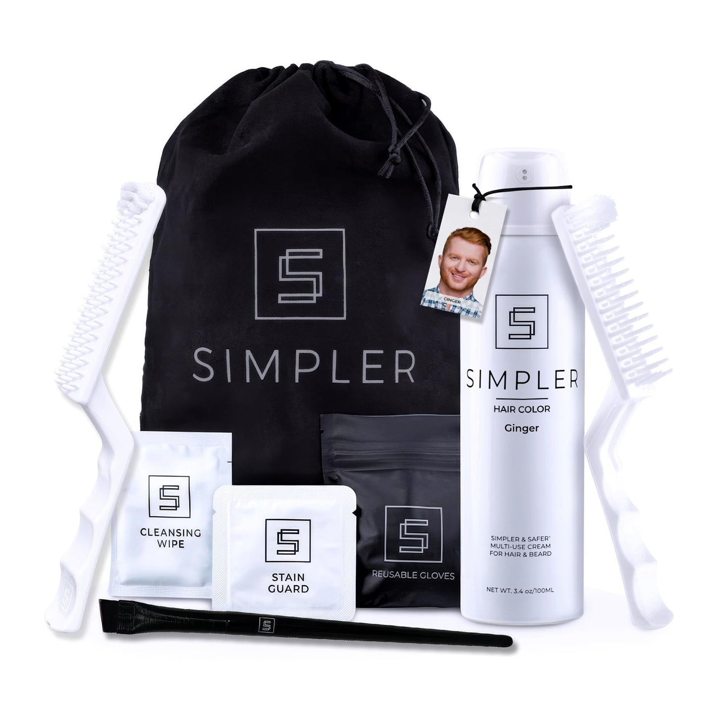 Simpler Hair Color Ginger Mustache and Beard Upgraded Brush Kit with 3 Brushes Included for Precision Application - Gentle, Natural Looking Ammonia