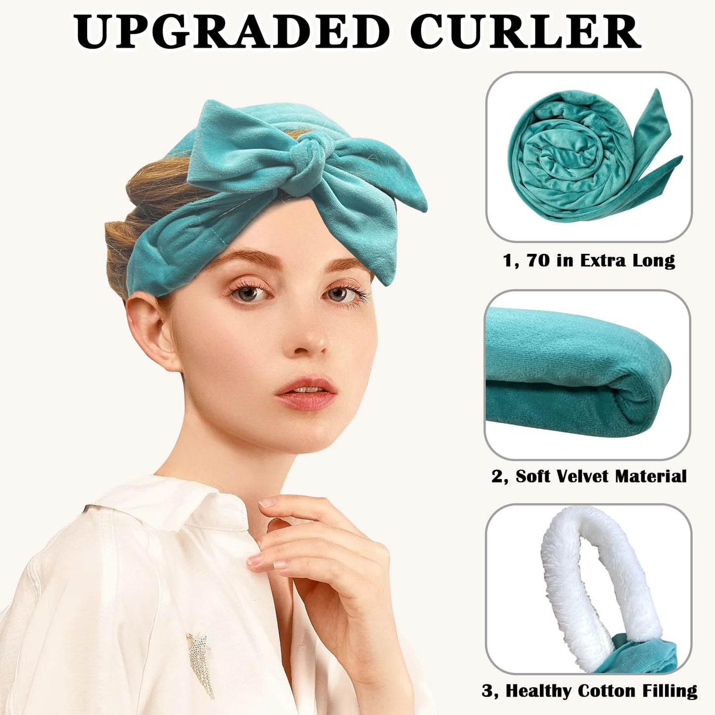 Gwabee No Heat Overnight Curl Headband, 70" Soft Ribbon Wrap for Long Hair, 9 PCS Hair Curling Rods Set - Blue Green Beauty and Personal Care Gwabee