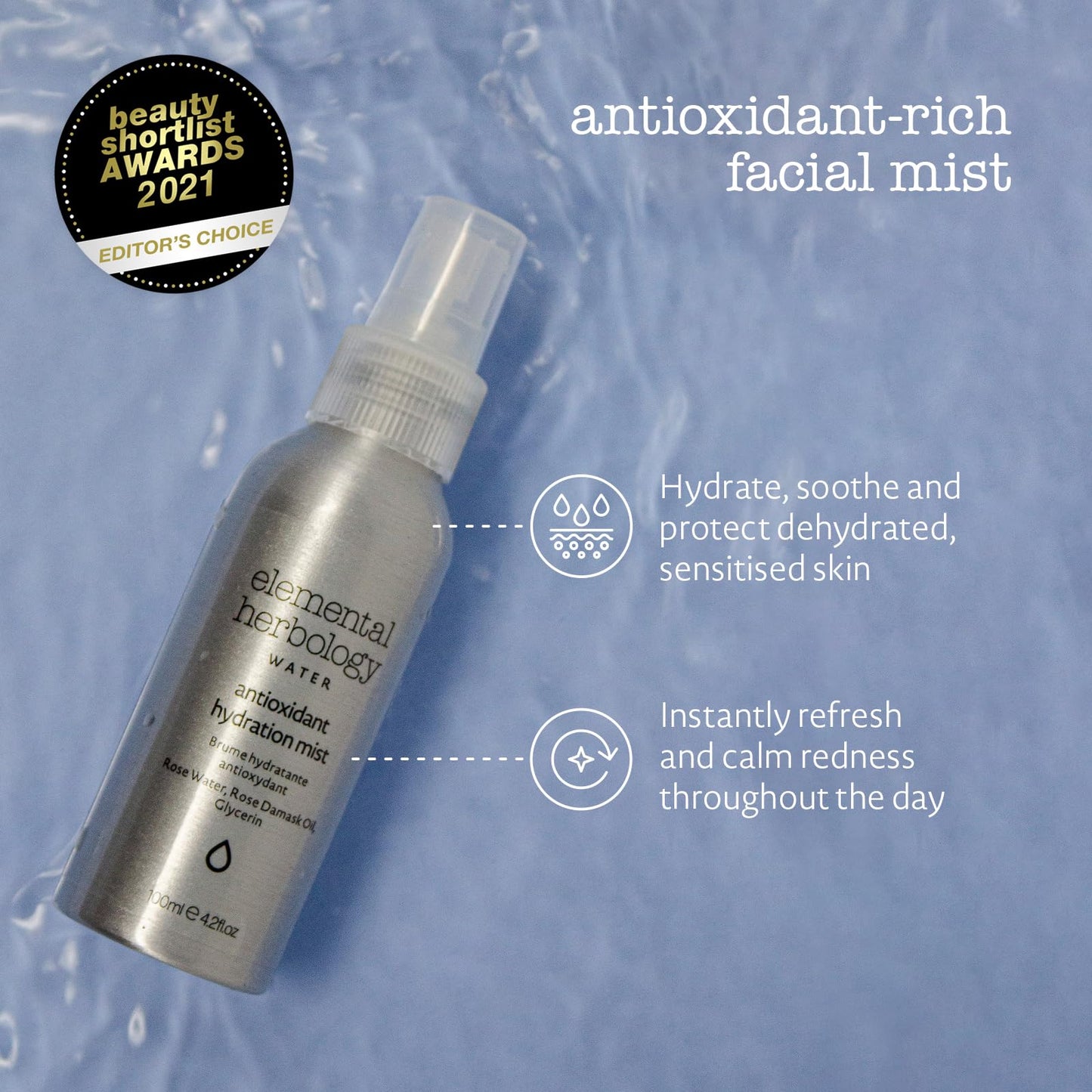 Elemental Herbology Antioxidant Toning Mist 4.2 fl oz - Hydrating & Soothing Facial Spray with Rose Damask Flower Water, Rose Oil & Glycerin - Calms