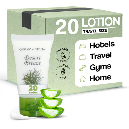 Travel Size Hotel Lotion 20 Count 1 oz Bottles Guest Amenities for Vacation Rentals and Short Term Rentals Paraben Free Green Tea & Lemongrass Scent