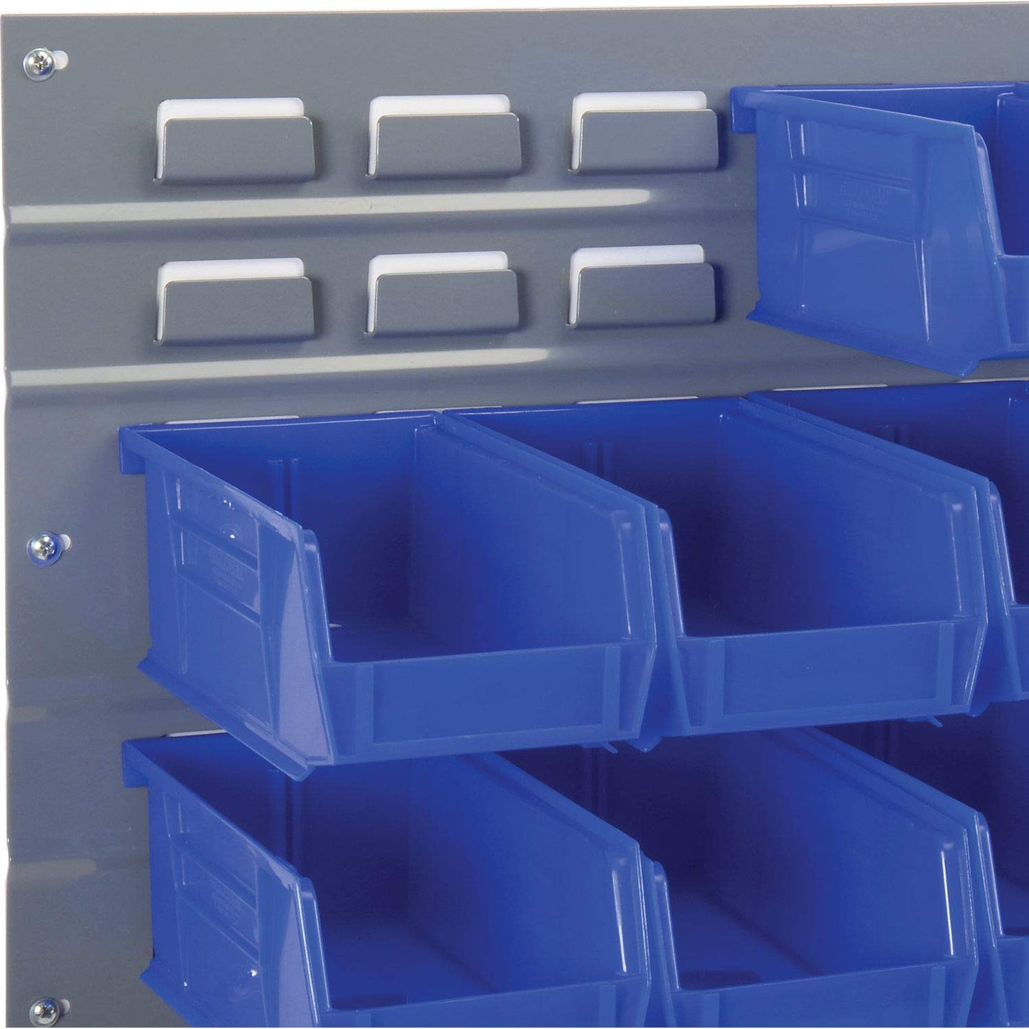 Global Industrial Wall Bin Rack Panel with (32) Blue Bins, 36x7x19