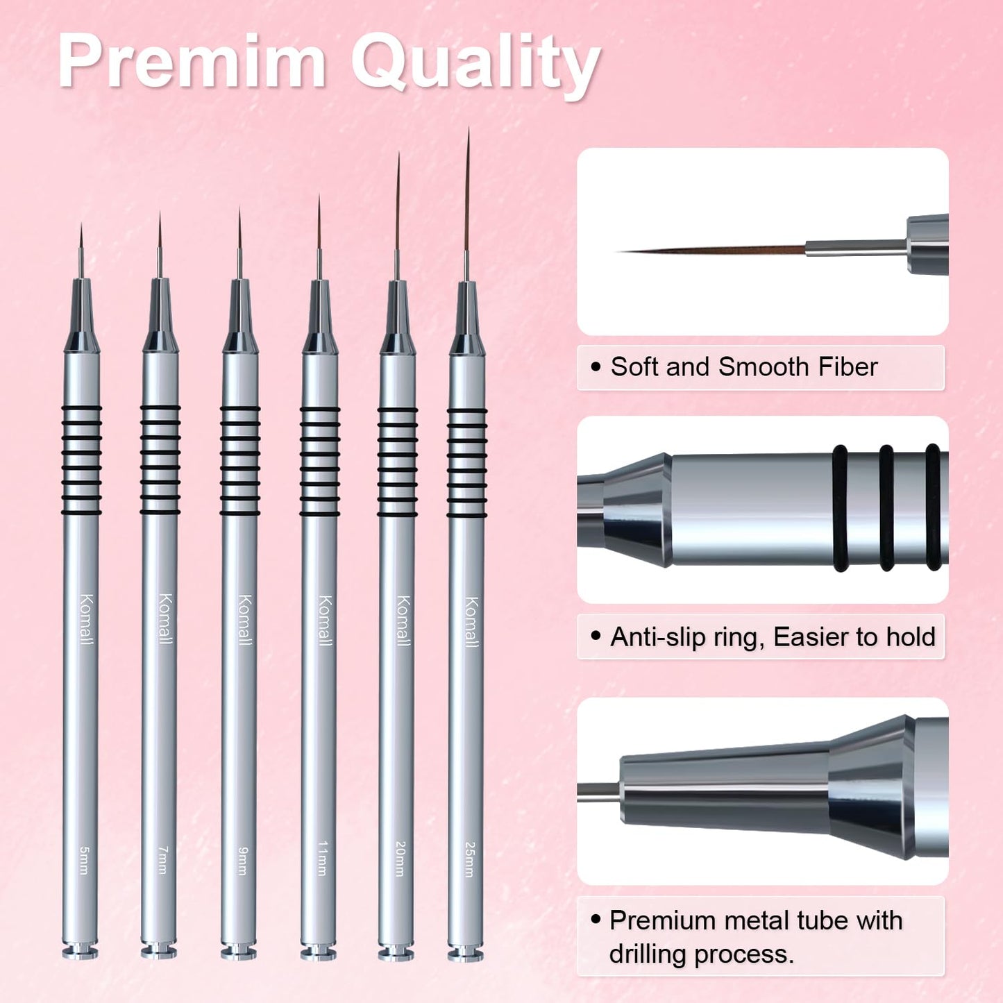 Komall Metallic Nail Art Brushes, 6Pcs Non-slip Liner Brushes Set, Silver Beauty and Personal Care Komall