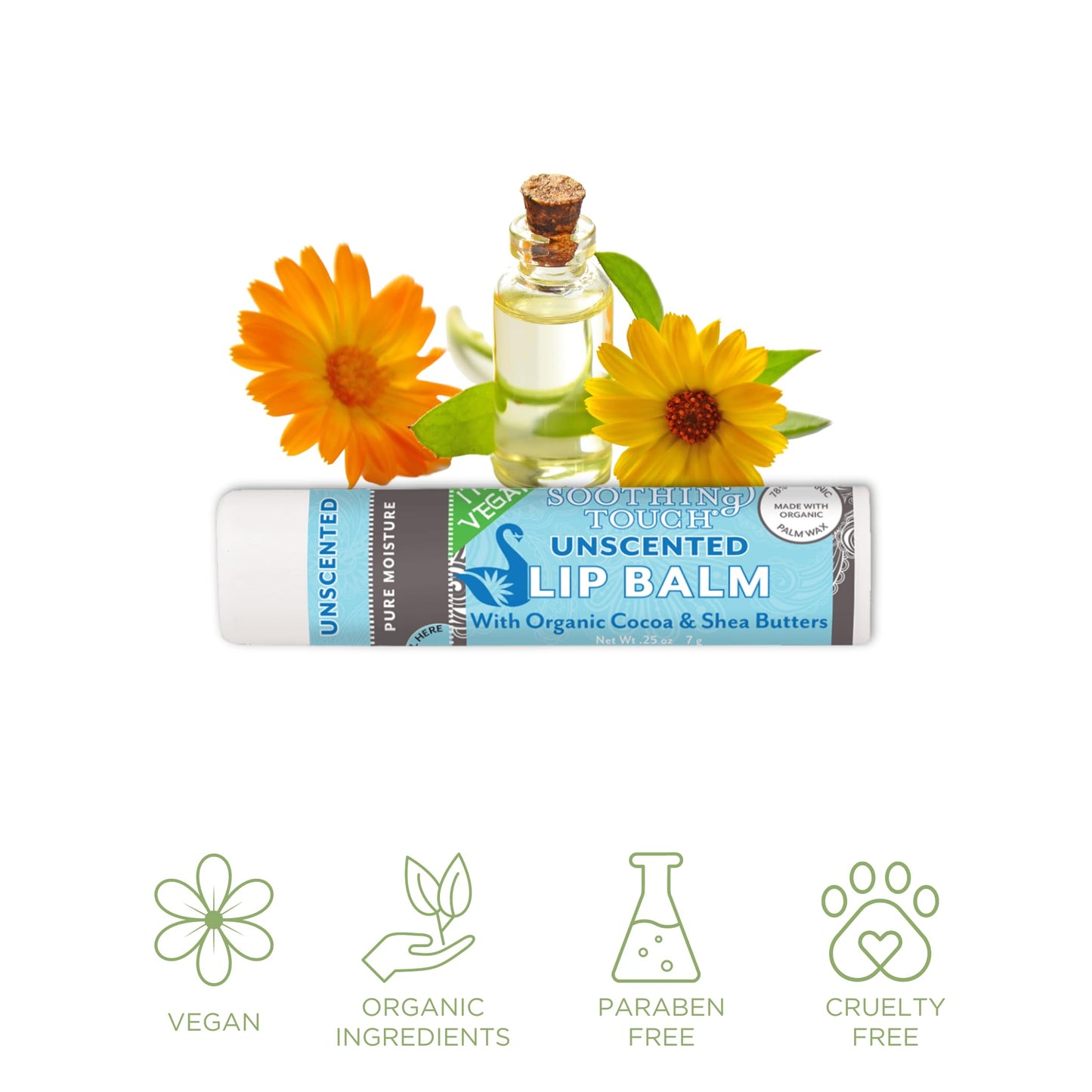 Vegan Lip Balm Set - Variety Pack of 3 Soothing Touch Lip Balms. Large 0.25 oz size. Includes Bonus Muslin Pouch (3 x 4 in). Unique Gift Bundle from