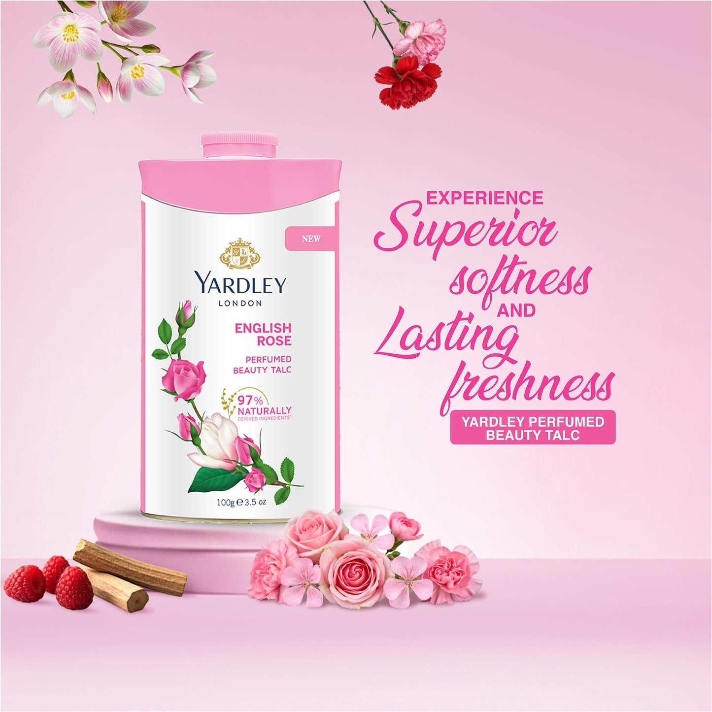 Yardley London English Rose Perfumed Deodorizing Talc Talcum Powder 100gm
