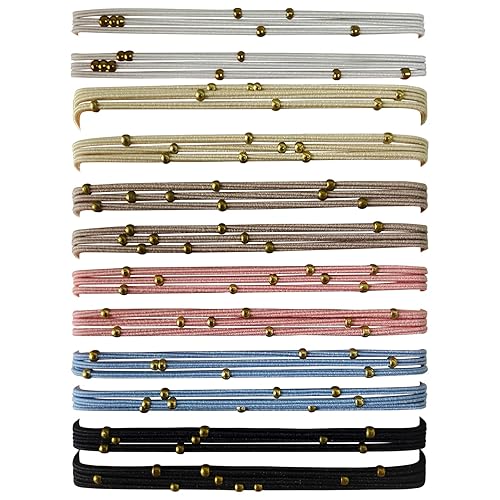 UDeBe Fashion Hair Ties with Golden Beads, Thin Hair Elastics Tie Korean, Colorful 12 Counts.