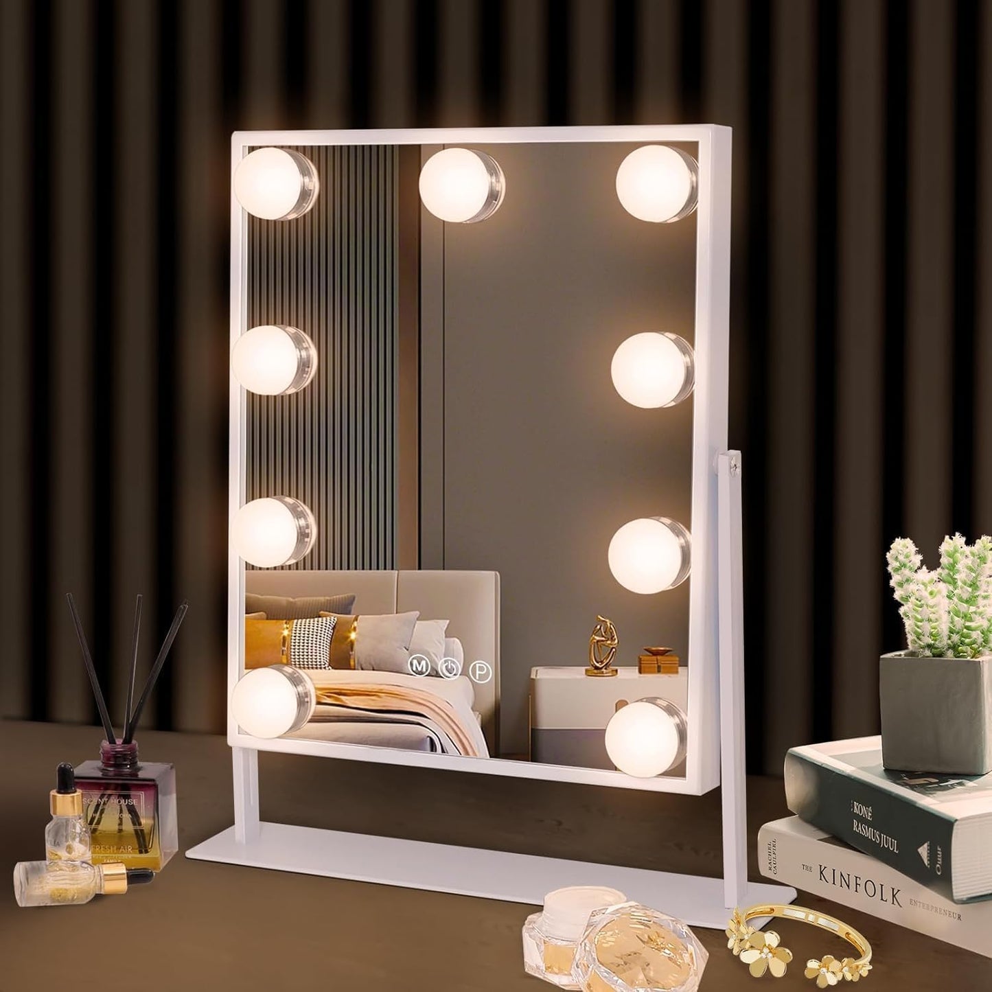 Hansong Vanity Mirror with Lights Lighted Makeup Mirror with 9 LED Bulbs Plug in Light Up Makeup Mirror with Lights 360 Rotation with 10x Magnifying