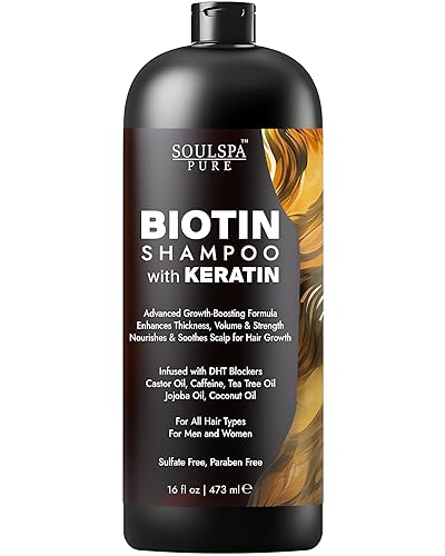 SOULSPA PURE Biotin Shampoo with Keratin - Advanced Anti-Thinning, Hair Growth & Repair Formula - Soothes Scalp, with Tea Tree Oil & DHT Blockers