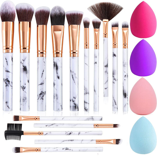 Makeup Brushes DUAIU 15PCs Marble Makeup Brush Set Premium Synthetic Kabuki Powder Blush Contour Foundation Concealer Eyeshadow Brushes with Makeup