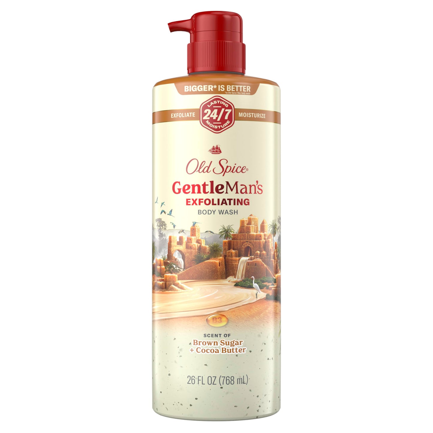 Old Spice GentleMan's Exfoliating & Moisturizing Body Wash for Men, 24/7 Shower Fresh with Long Lasting Scent, Renewing Vitamin B3 Blend, Brown Sugar