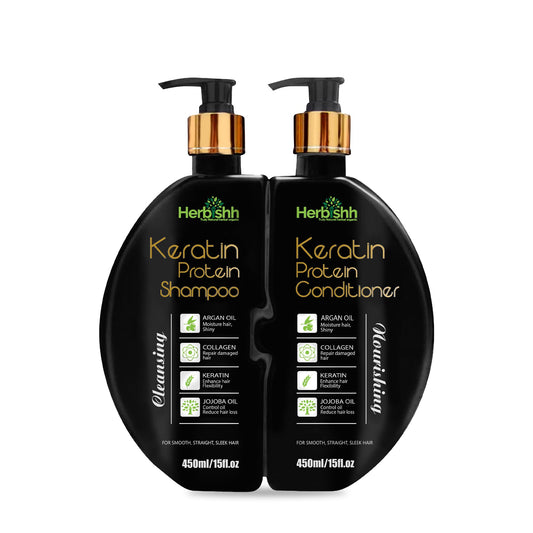 Herbishh Keratin Shampoo and Conditioner Set Anti Frizz (15 fl.oz Each) Sulfate and Paraben Free Shampoo and Conditioner Hydrating & Nourishing Beauty & Personal Care Herbishh