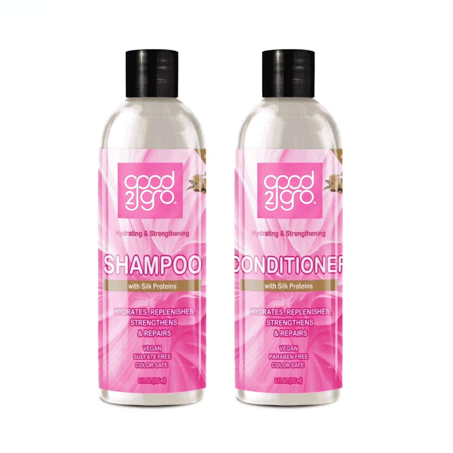 GOOD2GRO Hydrating & Strengthening Shampoo & Conditioner Set - 8 Fl Oz Each | Infused with Silk Protein, Mango, Shea Butter, Peppermint & Rosemary |