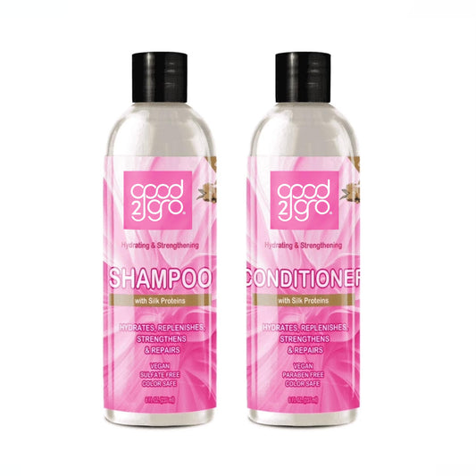 GOOD2GRO Hydrating & Strengthening Shampoo & Conditioner Set - 8 Fl Oz Each | Infused with Silk Protein, Mango, Shea Butter, Peppermint & Rosemary | Beauty & Personal Care Gold Banner Beauty Products