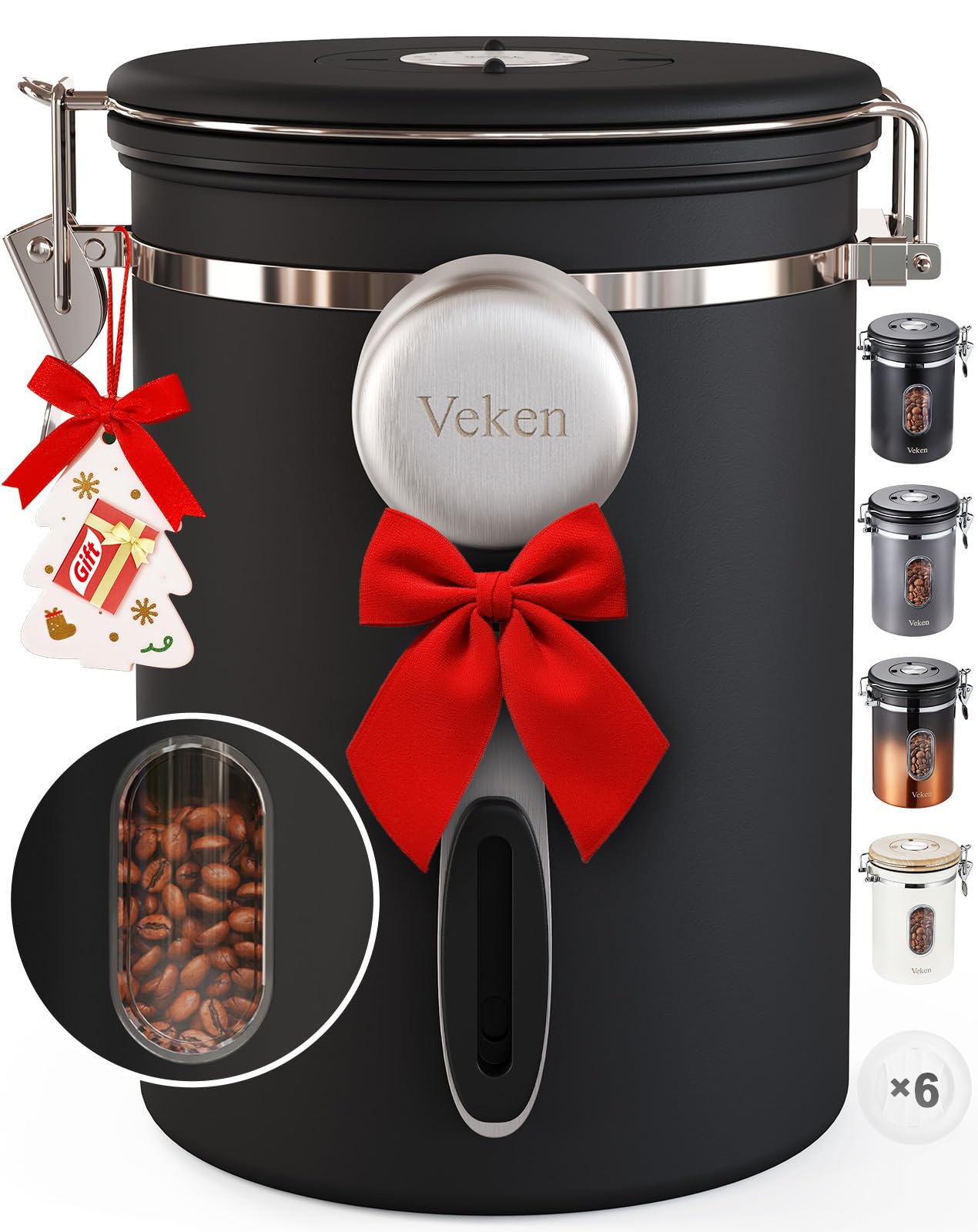Veken Coffee Canister with Window,Airtight Stainless Steel Pantry Container,Home Kitchen Food Storage Organizers…