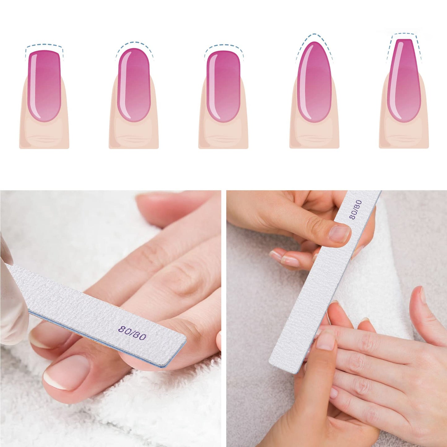 10 Count 80/80 Grit Rectangle Nail Files for Acrylic Nails, Reusable Buffering Files Double Sided Emery Boards for Nails Beauty and Personal Care BTYMS
