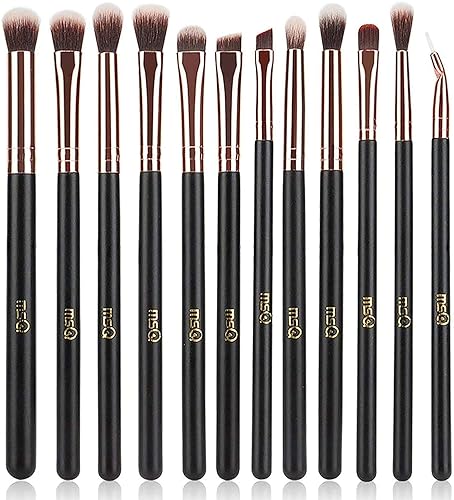 MSQ Eye Makeup Brushes 12pcs Rose Gold Eyeshadow Makeup Brushes Set with Soft Synthetic Hairs & Real Wood Handle for Eyeshadow, Eyebrow, Eyeliner