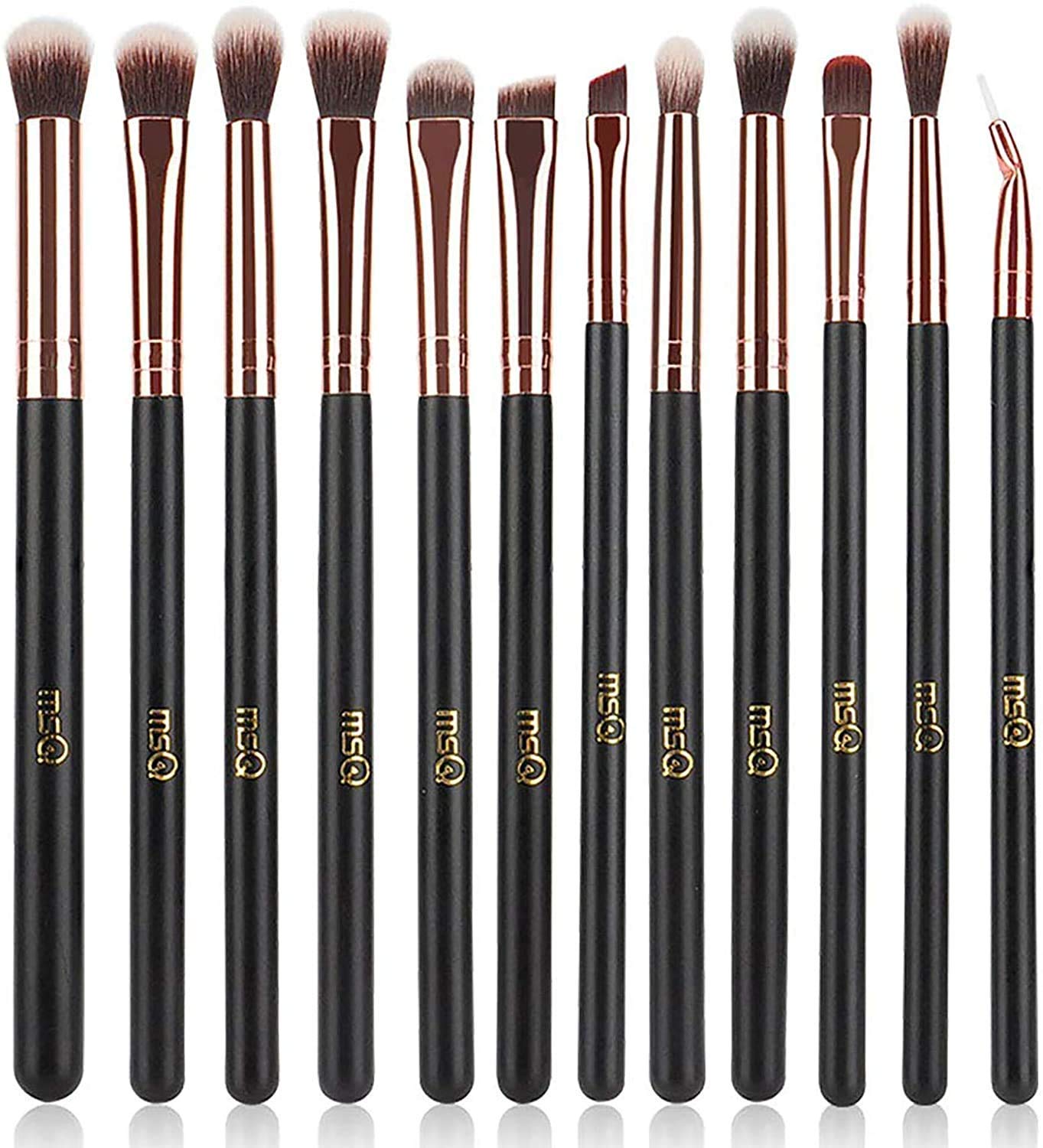 MSQ Eye Makeup Brushes 12pcs Rose Gold Eyeshadow Makeup Brushes Set with Soft Synthetic Hairs & Real Wood Handle for Eyeshadow, Eyebrow, Eyeliner