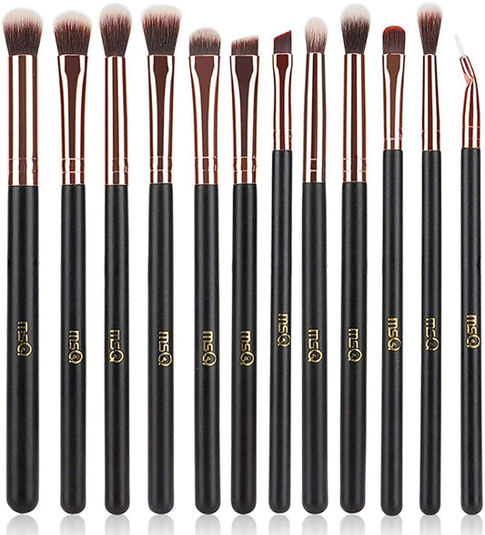 MSQ Eye Makeup Brushes 12pcs Rose Gold Eyeshadow Makeup Brushes Set with Soft Synthetic Hairs & Real Wood Handle for Eyeshadow, Eyebrow, Eyeliner