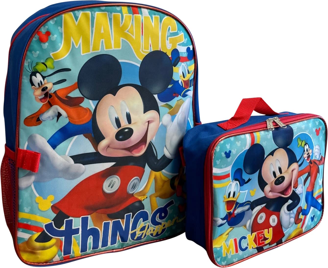 Ruz Mickey Mouse 16" Backpack With Detachable Lunch Box Blue-Red