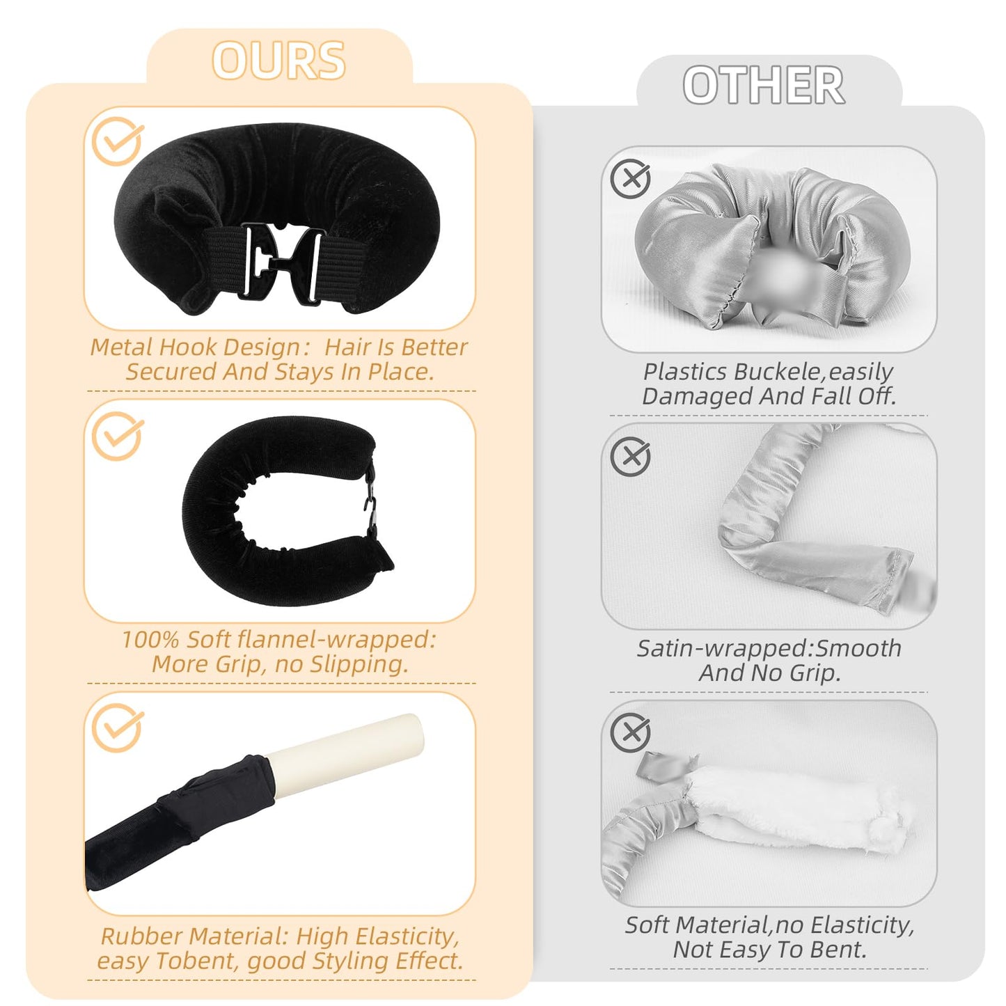 Luckybear Overnight Heatless Hair Curler Rods Jumbo, 3pcs Satin Flexi Rods for All Hair Types, Heatless Overnight Curls Styling Tools, Soft Velvet Beauty and Personal Care Luckybear