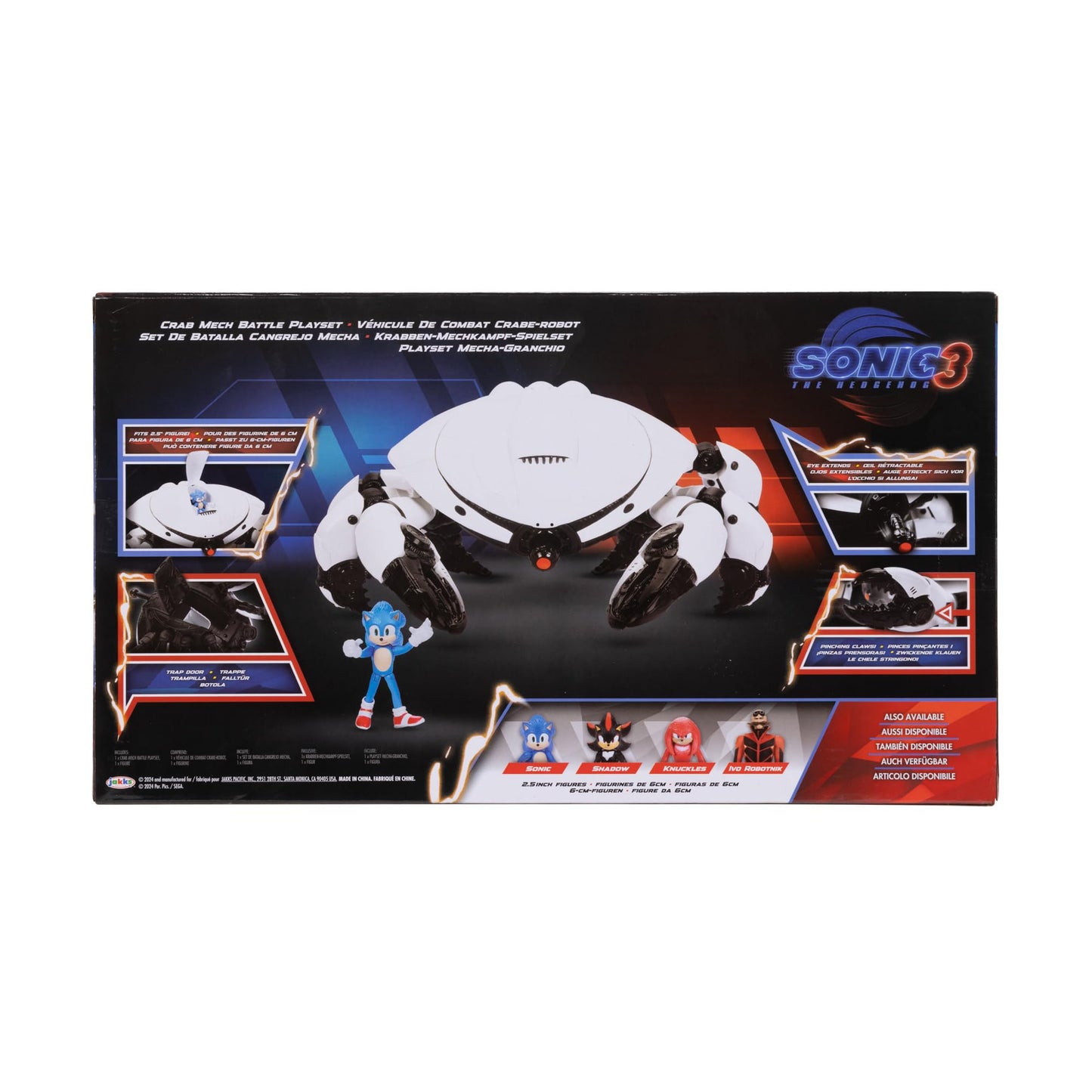 Sonic the Hedgehog 3 Movie Crab Mech Playset – 2.5" Sonic Action Figure with Pinching Claws, Official Licensed Kids Toy