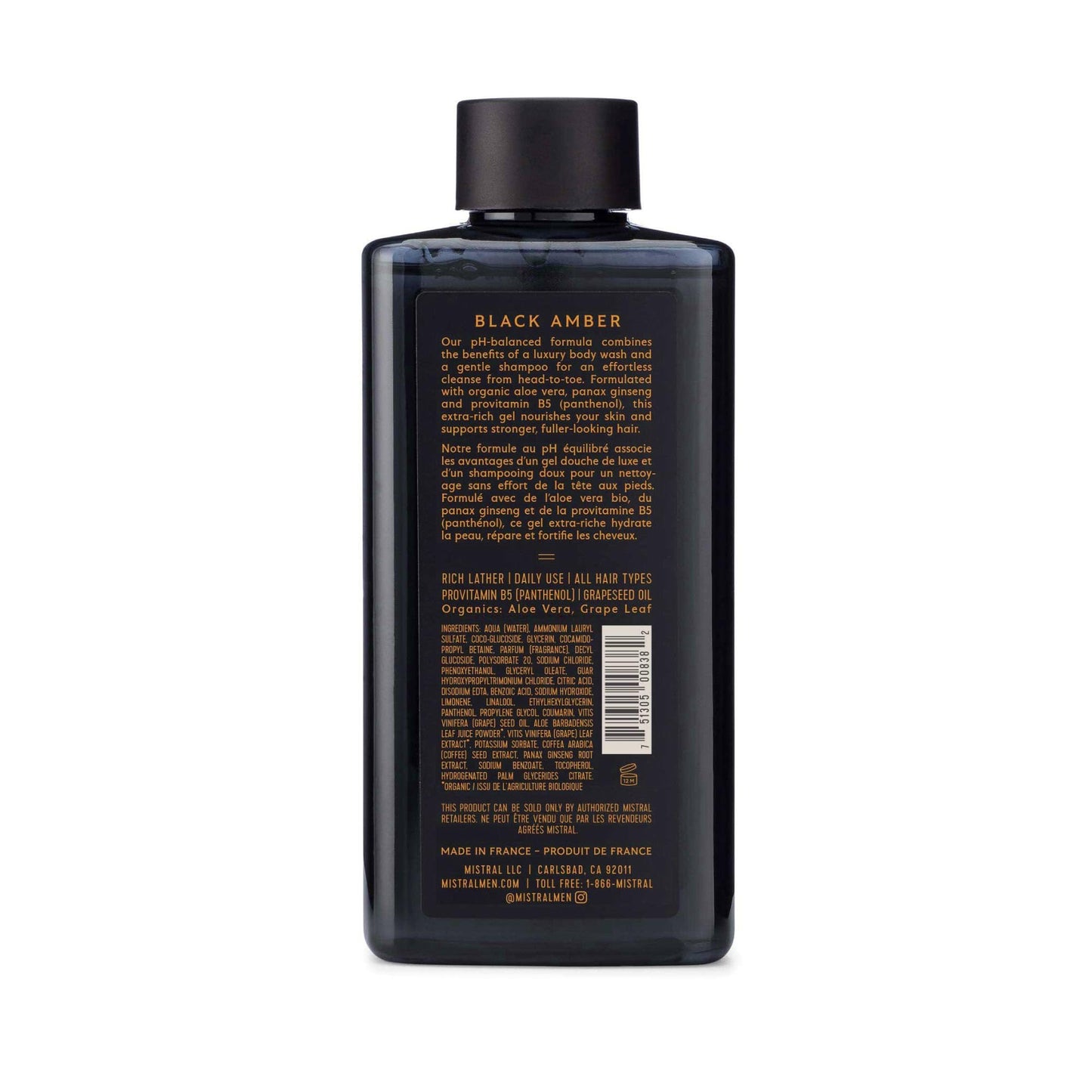 Mistral Men's Body Wash & Shampoo, Black Amber 13.5 oz | 2-in-1 Natural Shower Gel for Men | SLS, Paraben & Phthalate Free | Natural Men’s Body Wash Beauty & Personal Care Mistral