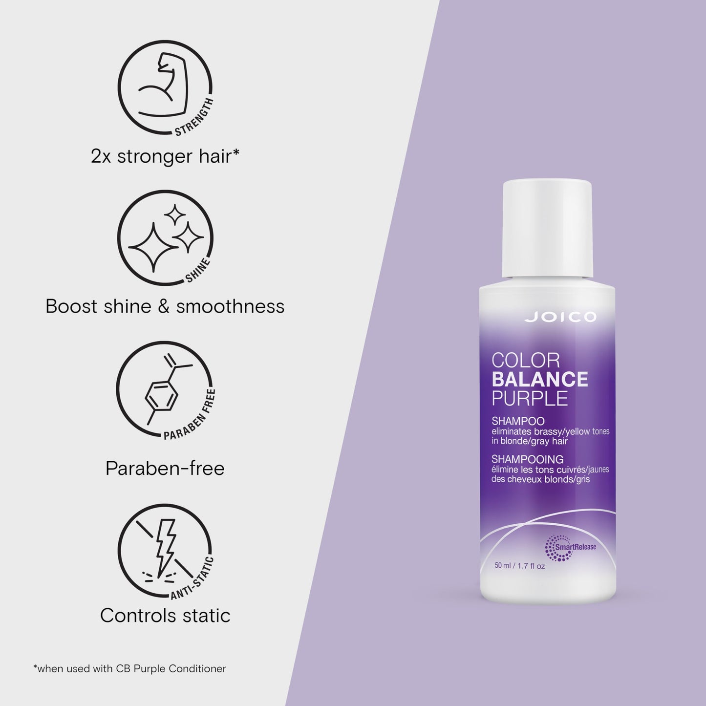 Joico Color Balance Purple Shampoo | For Cool Blonde, Gray Hair | Eliminate Brassy Yellow Tones | Boost Color Vibrancy & Shine | UV Protection |