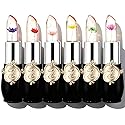 firstfly Pack of 6 Crystal Flower Jelly Lipstick, Long Lasting Nutritious Lip Balm Lips Moisturizer Magic Temperature Color Change Lip Gloss (Black)