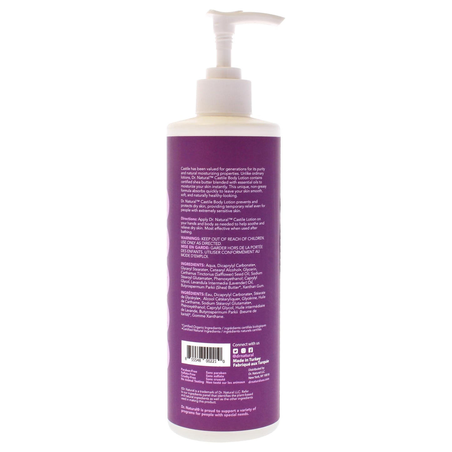Dr. Natural Castile Body Lotion - Deeply Moisturizing Body Butter with Shea Butter - Lotion for Women and Men - Cruelty Free - Lavender - 16 oz