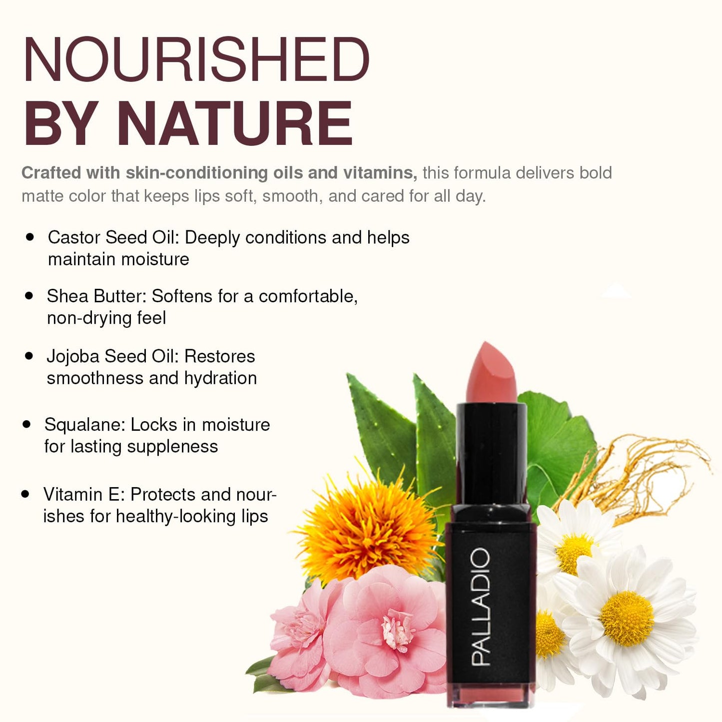 Palladio Herbal Matte Lipstick, Coral, Creamy and Full Coverage Long Lasting Matte Lipstick