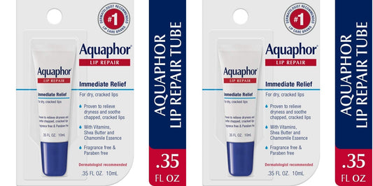 Aquaphor Lip Repair Ointment - Long-lasting Moisture to Soothe Dry Chapped Lips - .35 fl. oz. Tube (Pack of 2)